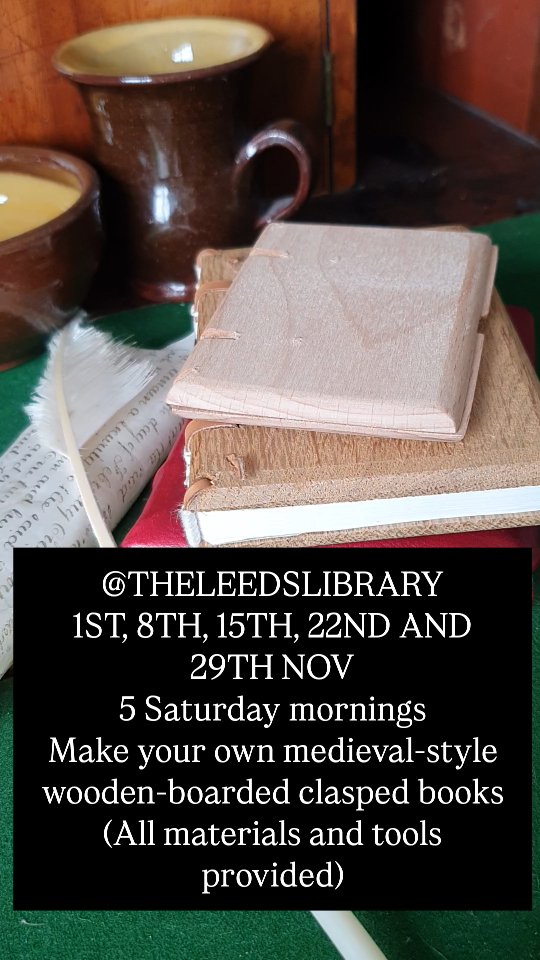 A little video showing examples of wooden-boarded medieval-style (I.e. using some of the methods used in the medieval period) books and boards. Places are still available for a 5-week course (one Saturday morning a week) held at the @theleedslibrary Library in November. All tools and materials are provided. Ideal for intermediate and advanced binders, or beginner binders with past crafting experience. We'll be looking at a selection of possible methods, allowing you to make a unique book and giving you an insight into medieval craft practices. To book, head to The Leeds Library website.