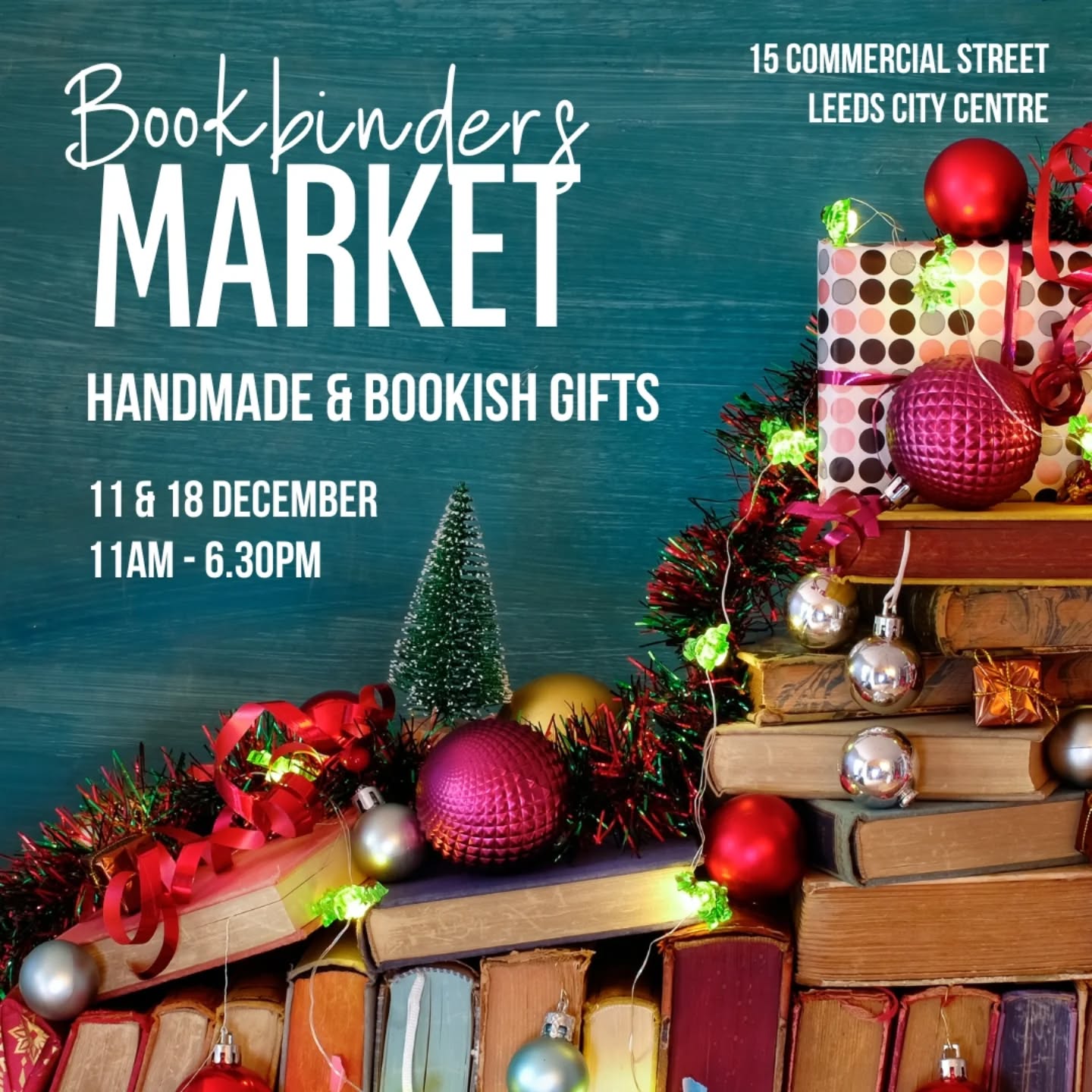 And we are back this Thursday with @theleedslibrary and books, stationery, and book related gifts from @soomatart @drawn.in.the.fog @becky.stone.12177 @sableandquillwriting @handcraftedbyej @doctorgeof and @anachronalia as well as tours of The Leeds Library.

[Image description: A promotional poster of a Bookbinders Christmas Fair, handmade and bookish gifts, 18th December 11am-6:30pm. 15 Commercial Street Leeds.]