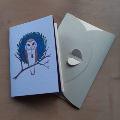 A pamphlet with an owl on and an envelope