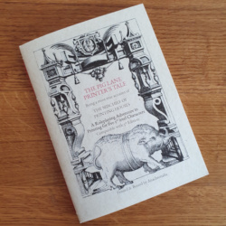 An RPG adventure supplement lying on a wooden background. It has an ornate frame with a pig at the lower end. The title reads "The Pig Lane Printer's Tale"