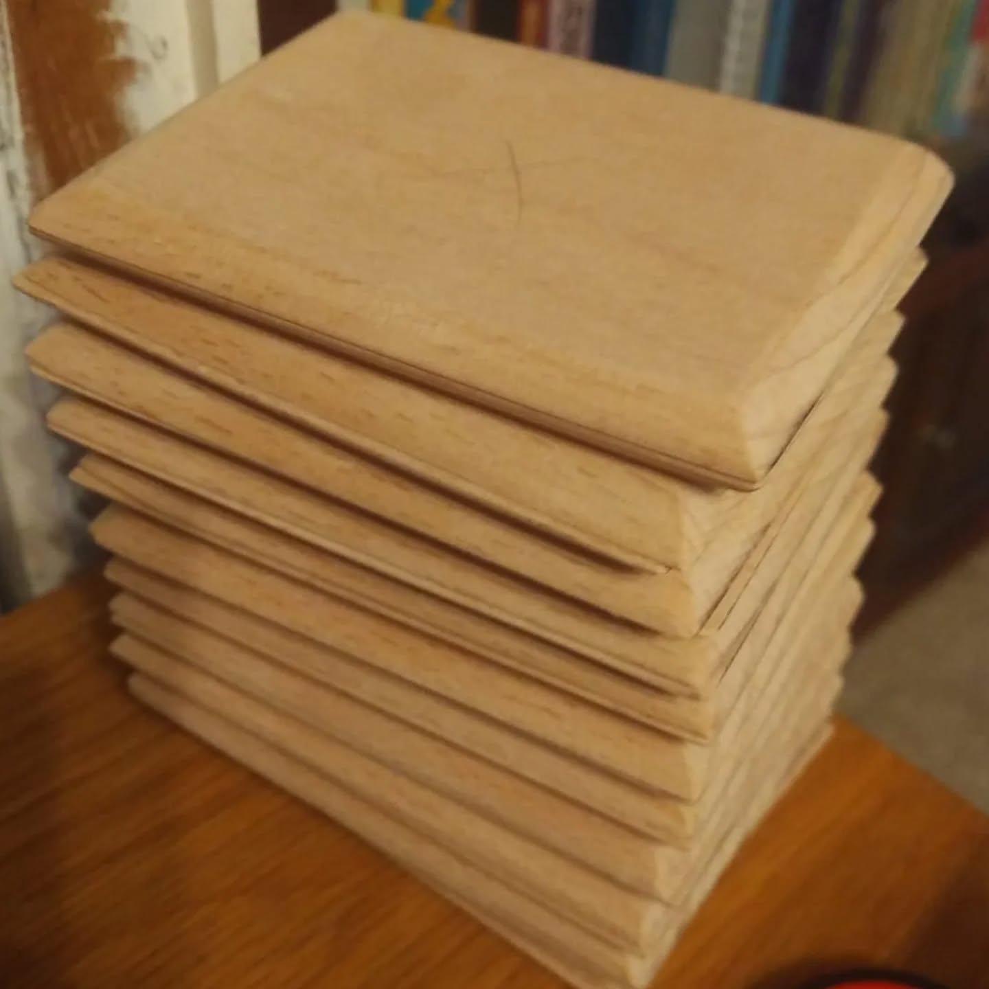 Preparing for another historic bookbinding course, this time for @universityofleeds to give their history students a little taste of what making a book entails.

Photo and boards courtesy of @fiftyelevencabinetry 

[Image description: a stack of beech book boards, gently shaped at the edges.]